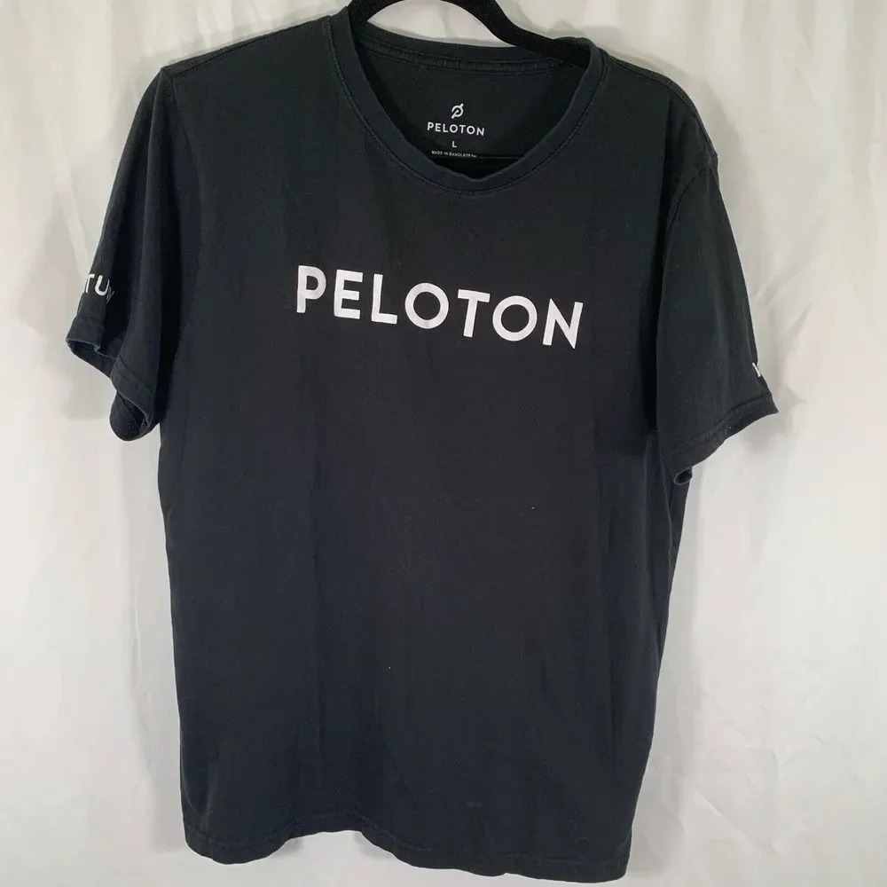 Peloton Shirt Unisex Large Black Crew Neck Short Sleeve 100% Cotton